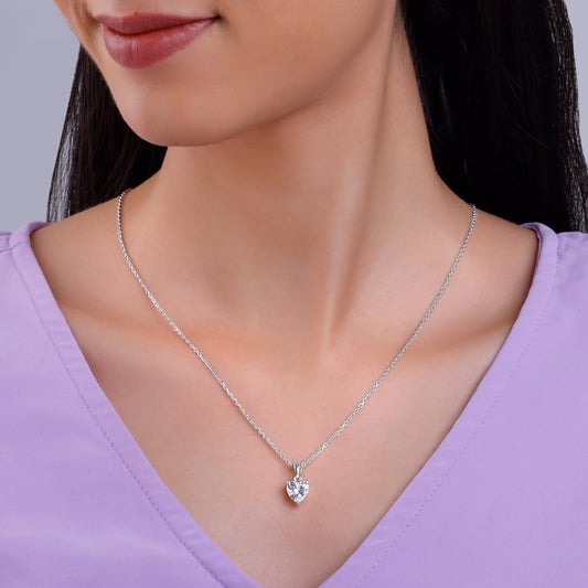 GIVA Silver Heart Solitaire Pendant