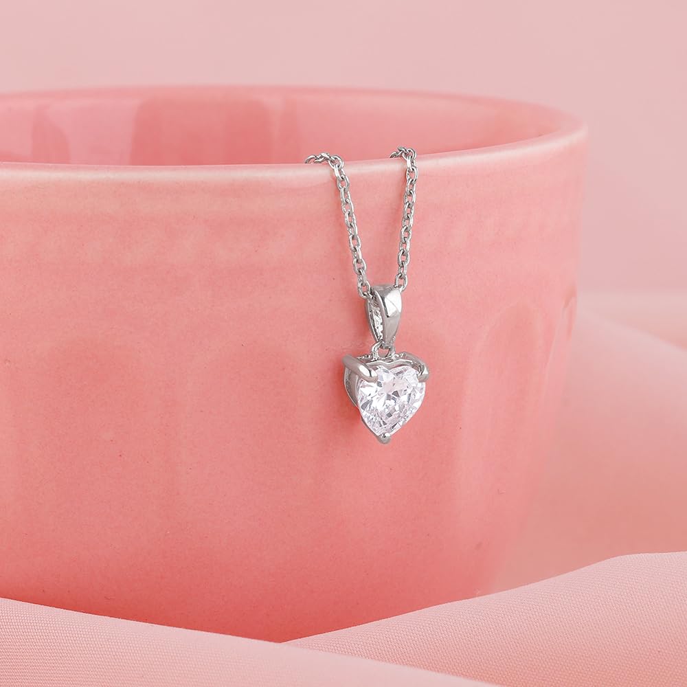 GIVA Silver Heart Solitaire Pendant