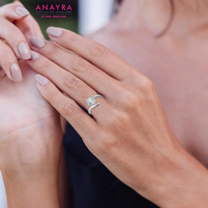 Adjustable Sterling Silver Solitaire Ring