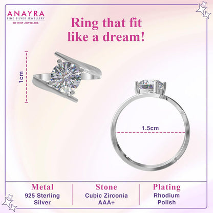 Adjustable Sterling Silver Solitaire Ring
